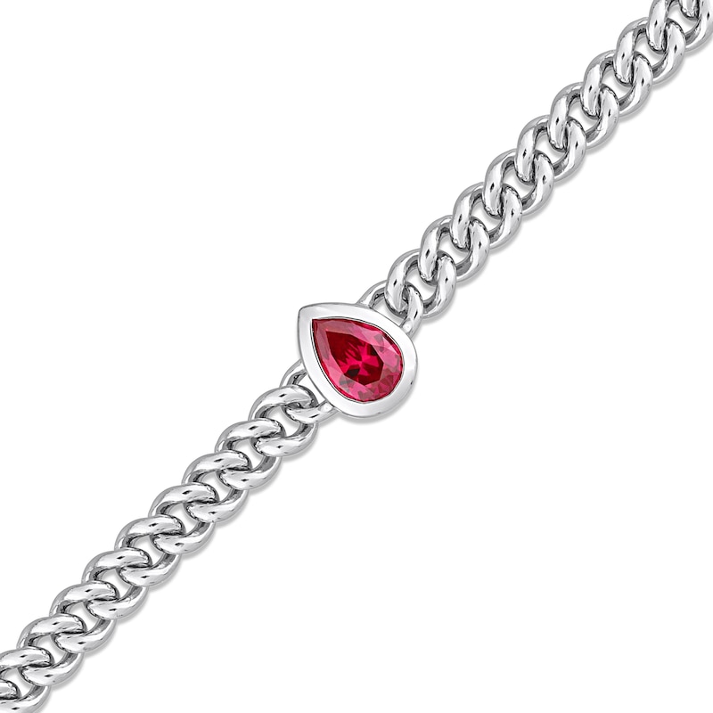 Lab-Created Ruby Link Chain Bracelet Sterling Silver 7.5"