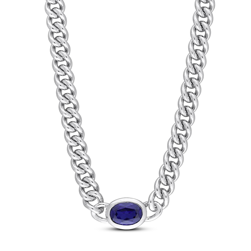 Main Image 1 of Blue Lab-Created Sapphire Link Chain Necklace Sterling Silver 16&quot;