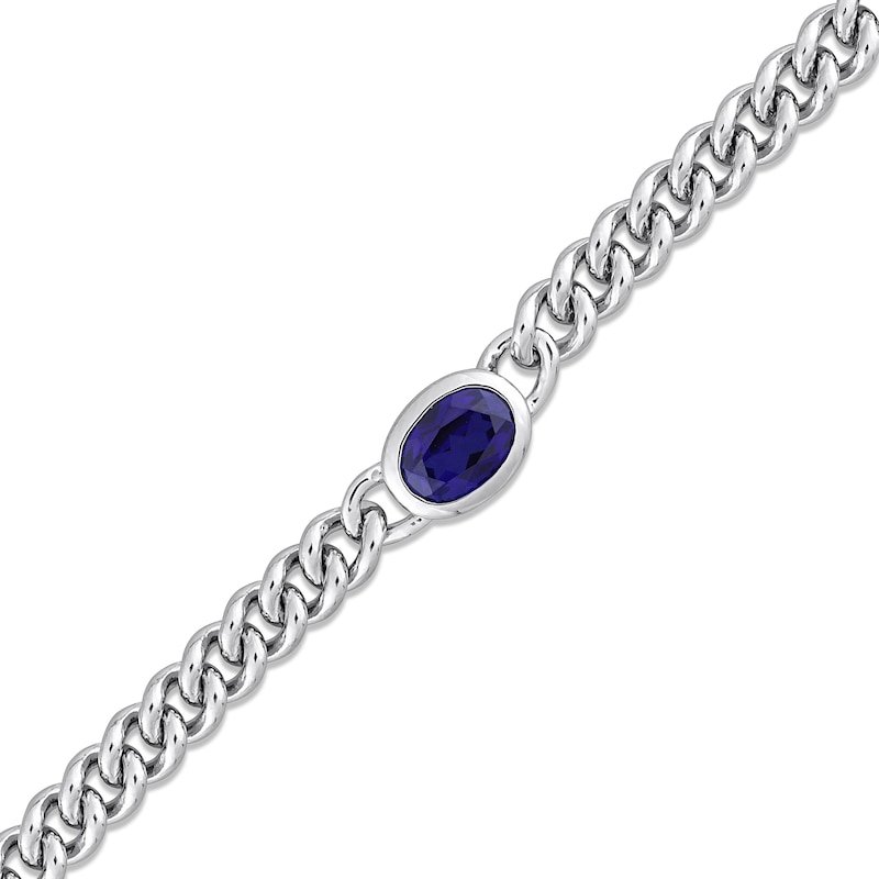 Main Image 2 of Blue Lab-Created Sapphire Link Chain Necklace Sterling Silver 16&quot;