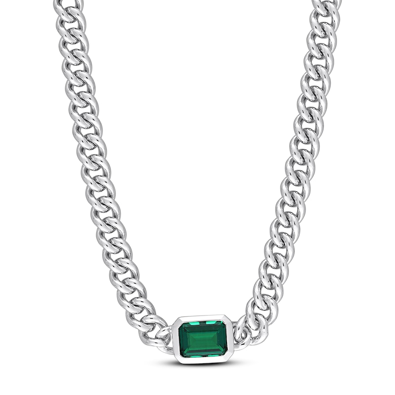 Lab-Created Emerald Link Chain Necklace Sterling Silver 16"