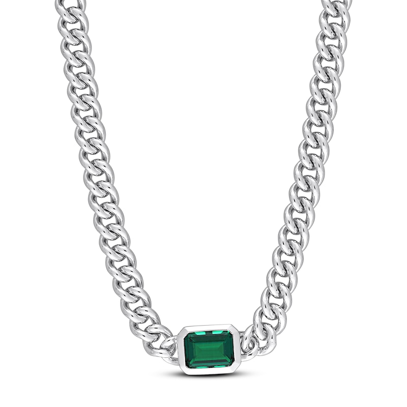 Main Image 1 of Lab-Created Emerald Link Chain Necklace Sterling Silver 16&quot;