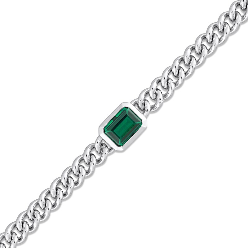 Lab-Created Emerald Link Chain Necklace Sterling Silver 16"