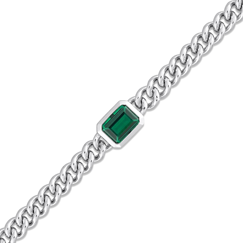 Main Image 2 of Lab-Created Emerald Link Chain Necklace Sterling Silver 16&quot;