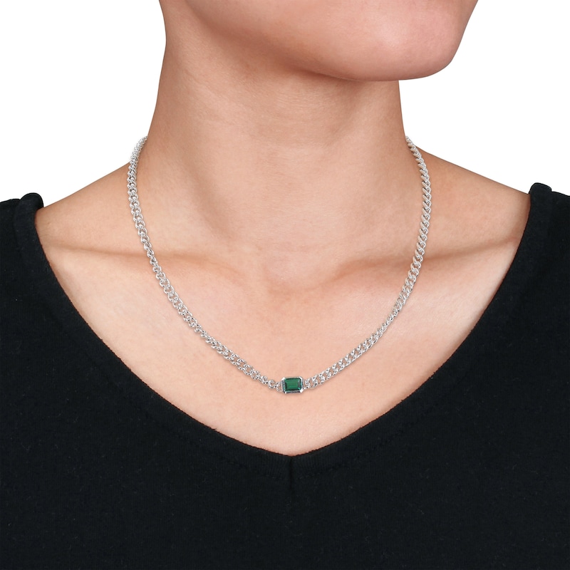 Lab-Created Emerald Link Chain Necklace Sterling Silver 16"