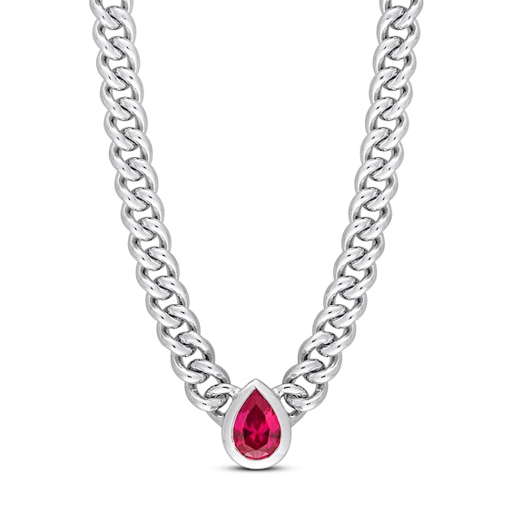Lab-Created Ruby Link Chain Necklace Sterling Silver 16"