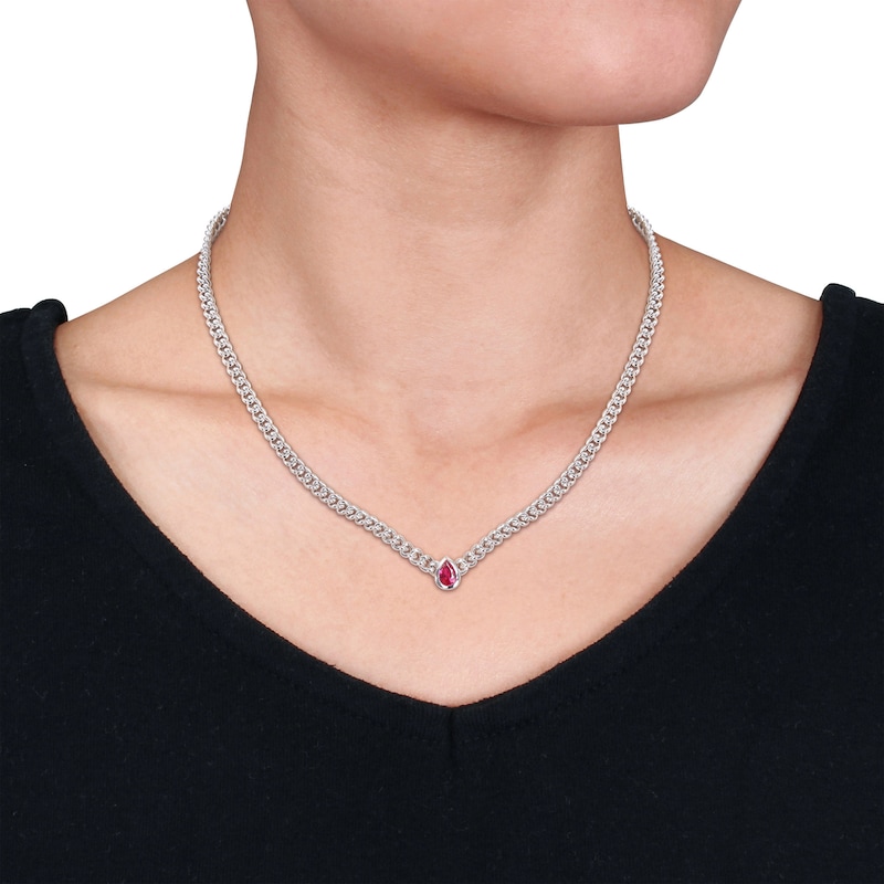 Main Image 3 of Lab-Created Ruby Link Chain Necklace Sterling Silver 16&quot;