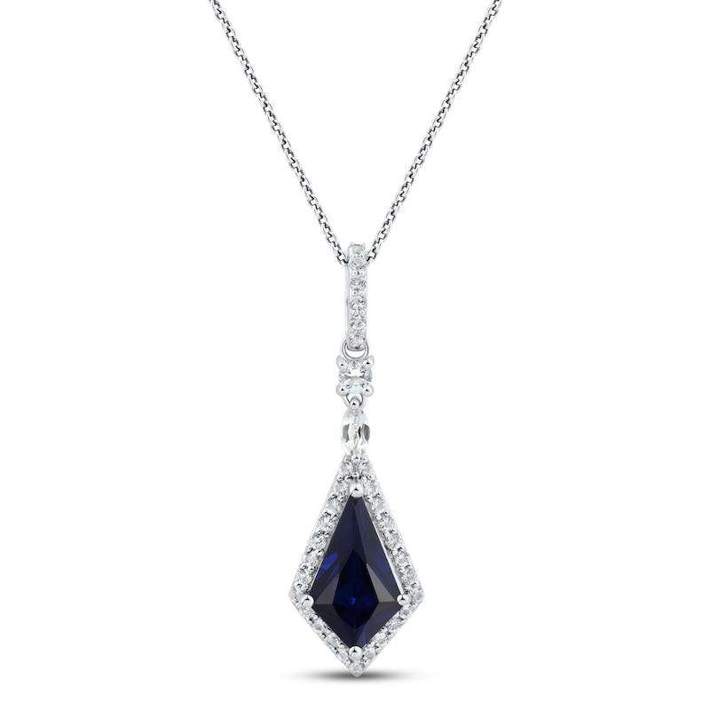 Main Image 1 of Blue & White Lab-Created Sapphire Necklace Sterling Silver 18&quot;