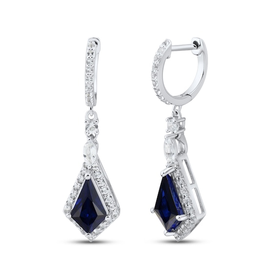 Blue & White Lab-Created Sapphire Drop Earrings Sterling Silver