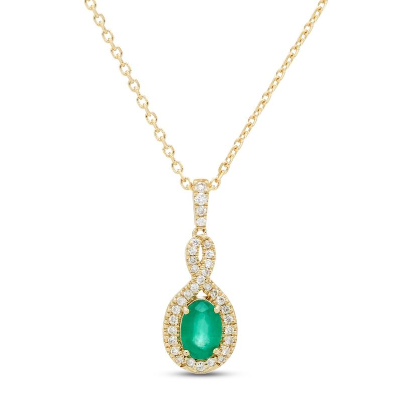 Main Image 1 of Emerald & Diamond Necklace 1/10 ct tw Round-cut 10K Yellow Gold 18&quot;