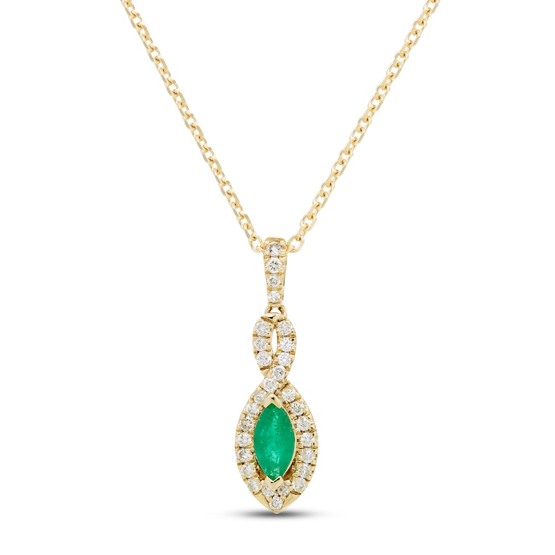 Emerald & Diamond Necklace 1/8 ct tw Round-cut 10K Yellow Gold 18"