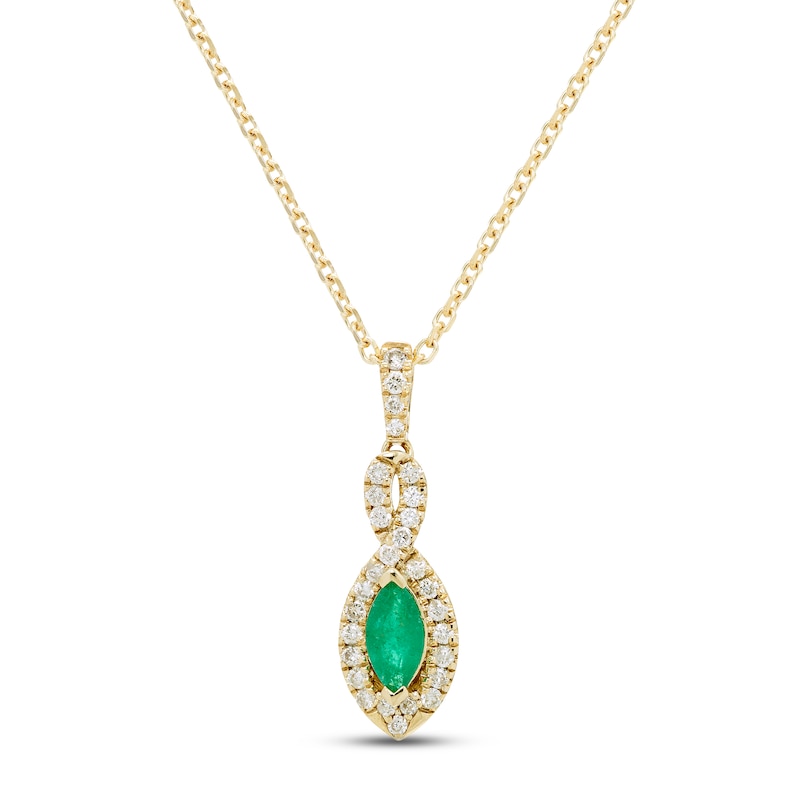 Main Image 1 of Emerald & Diamond Necklace 1/8 ct tw Round-cut 10K Yellow Gold 18&quot;
