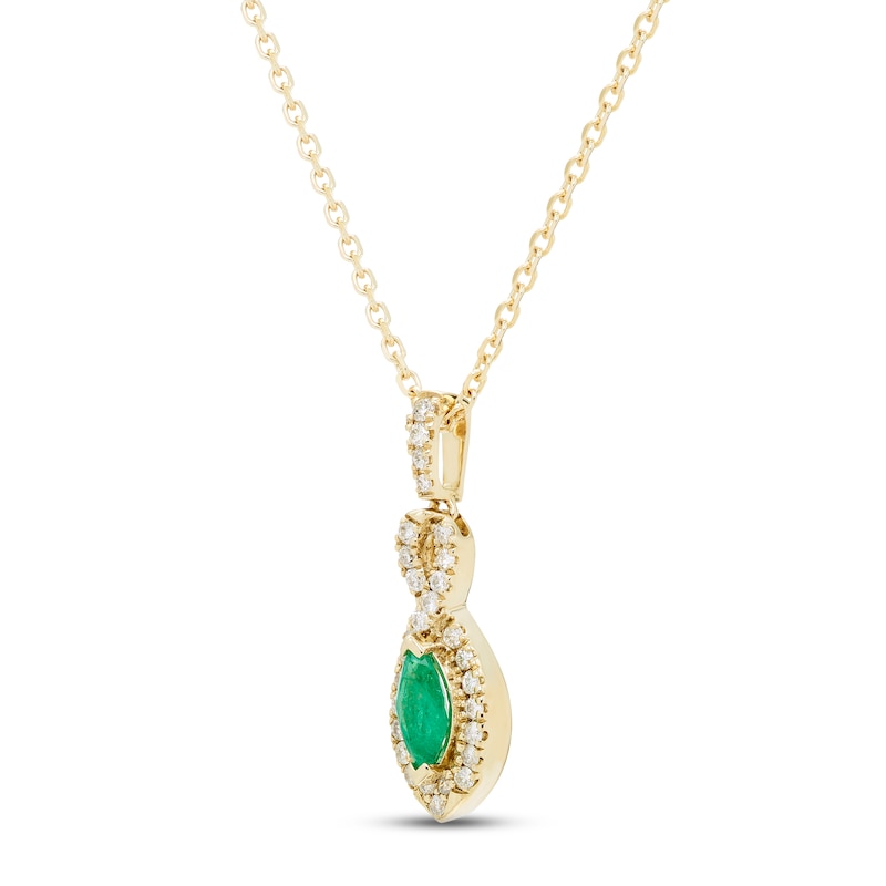 Emerald & Diamond Necklace 1/8 ct tw Round-cut 10K Yellow Gold 18"