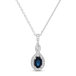 Blue Sapphire & Diamond Necklace 1/10 ct tw Round-cut 10K White Gold 18"