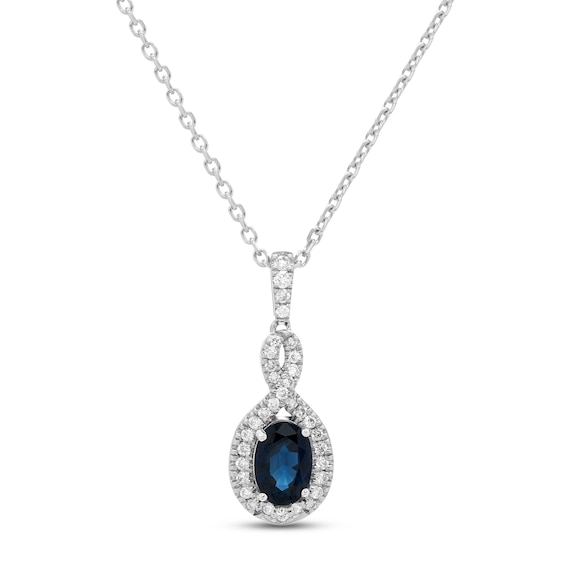 Blue Sapphire & Diamond Necklace 1/10 ct tw Round-cut 10K White Gold 18