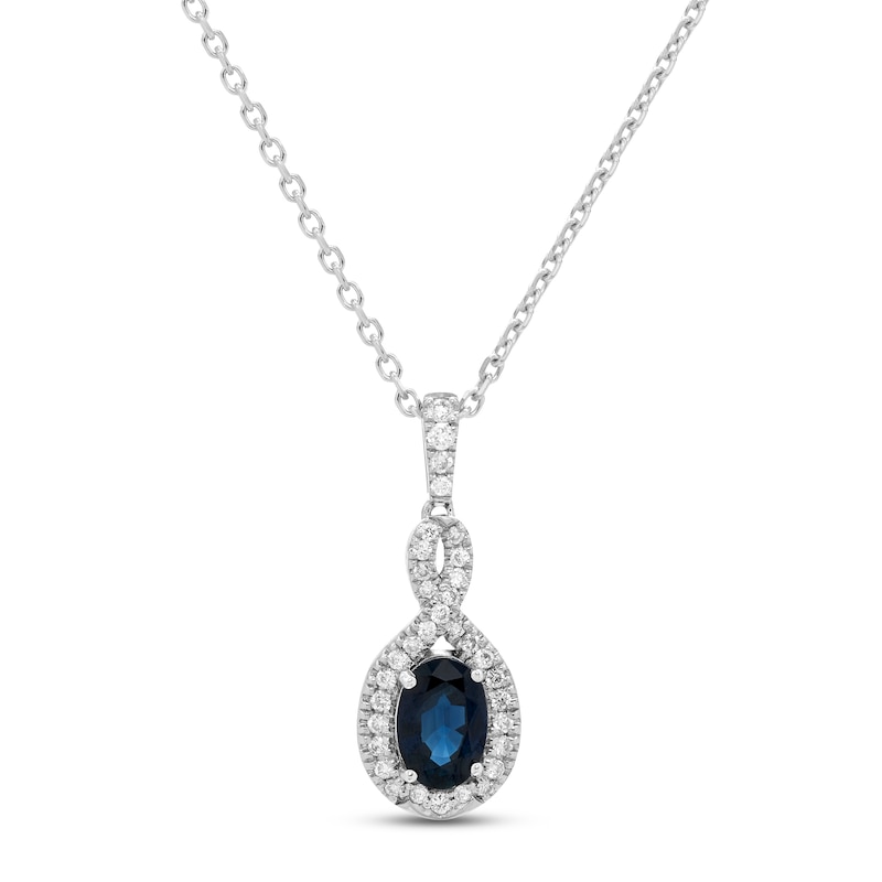 Main Image 1 of Blue Sapphire & Diamond Necklace 1/10 ct tw Round-cut 10K White Gold 18&quot;