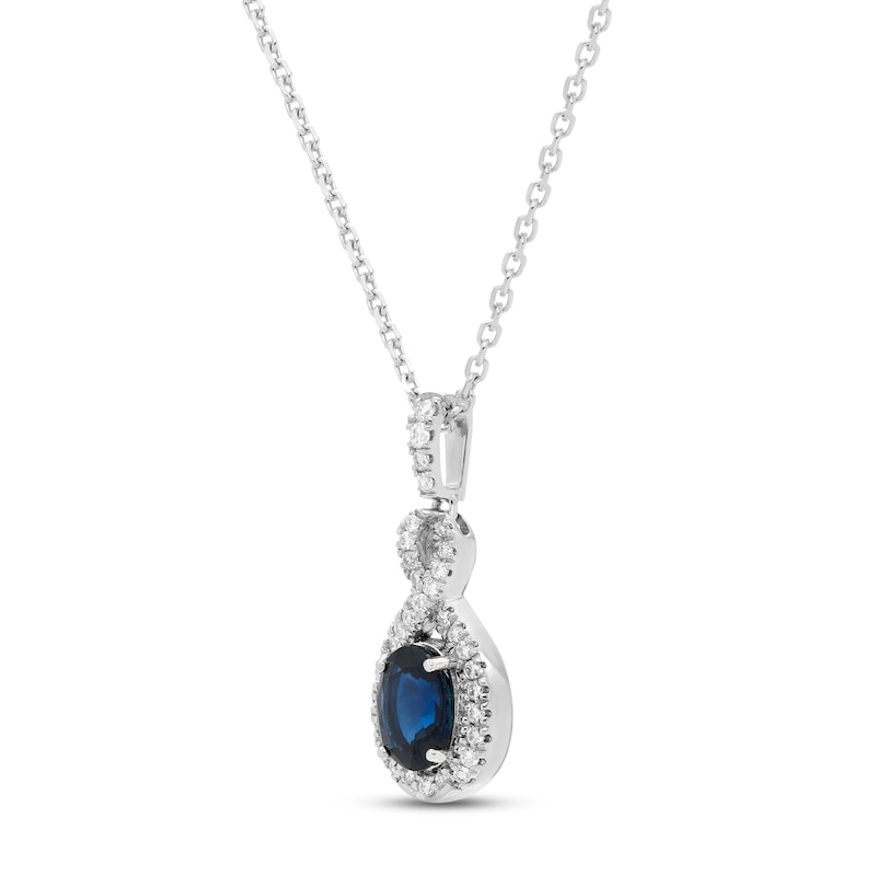 Main Image 2 of Blue Sapphire & Diamond Necklace 1/10 ct tw Round-cut 10K White Gold 18&quot;