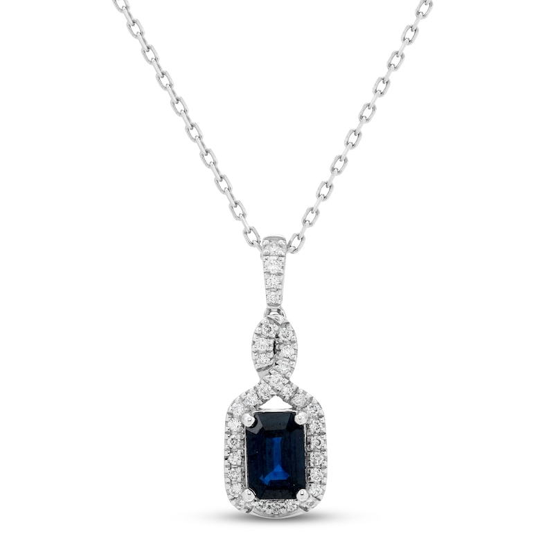 Blue Sapphire & Diamond Necklace 1/10 ct tw Round-cut 10K White Gold 18"