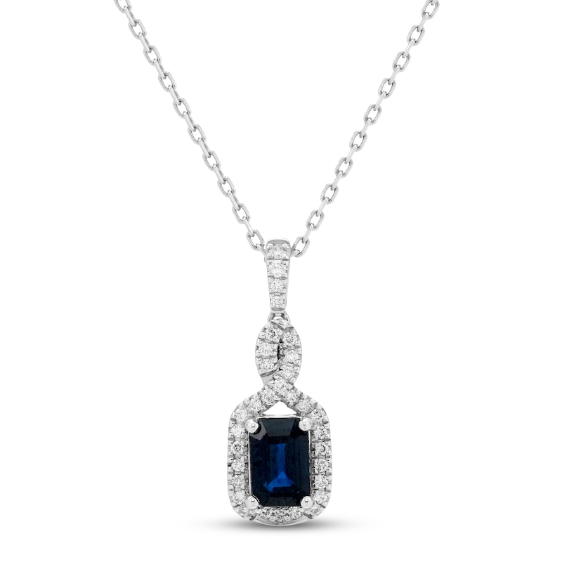Main Image 1 of Blue Sapphire & Diamond Necklace 1/10 ct tw Round-cut 10K White Gold 18&quot;