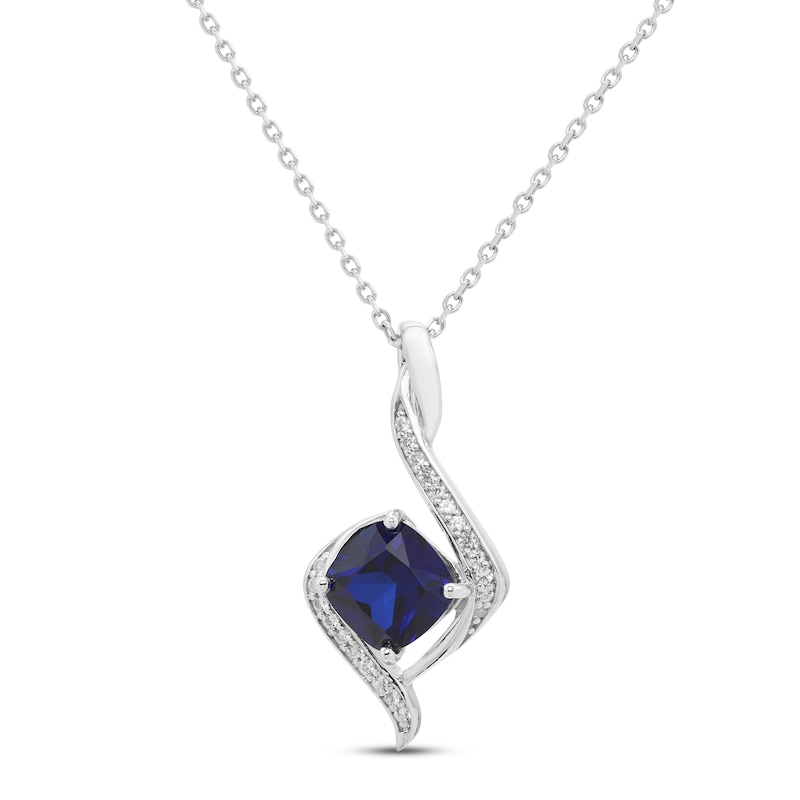 Main Image 1 of Blue & White Lab-Created Sapphire Necklace Sterling Silver 18&quot;