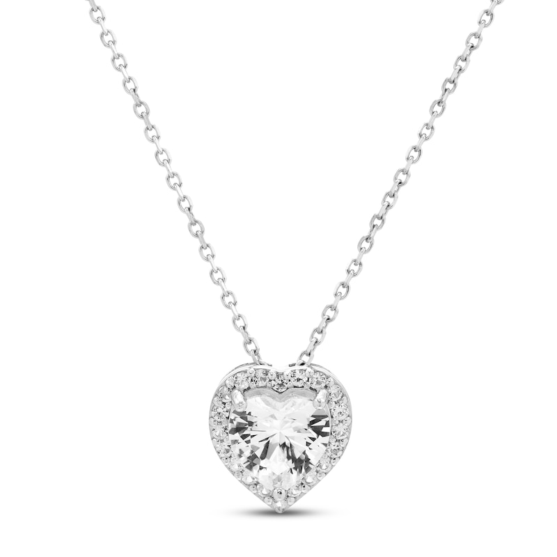 Main Image 1 of White Lab-Created Sapphire Heart Necklace Sterling Silver 18&quot;