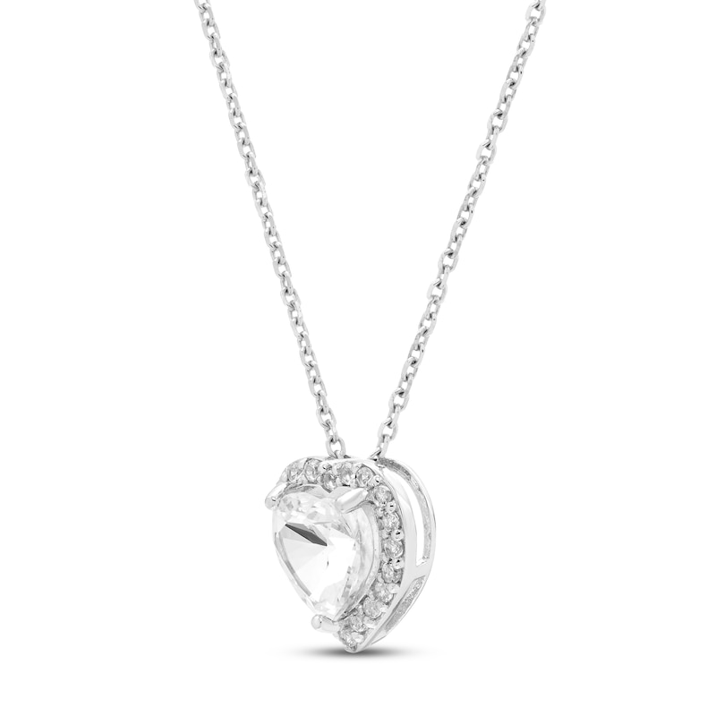 White Lab-Created Sapphire Heart Necklace Sterling Silver 18"