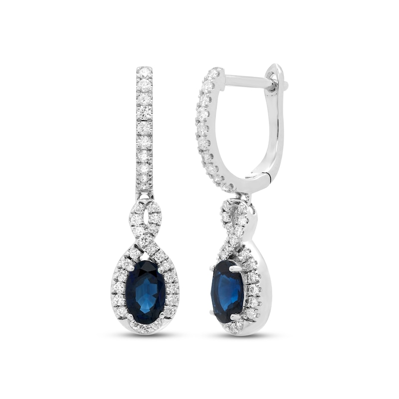 Blue Sapphire & Diamond Dangle Hoop Earrings 1/5 ct tw Round-cut 10K ...