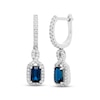 Thumbnail Image 1 of Blue Sapphire & Diamond Dangle Hoop Earrings 1/5 ct tw Round-cut 10K White Gold