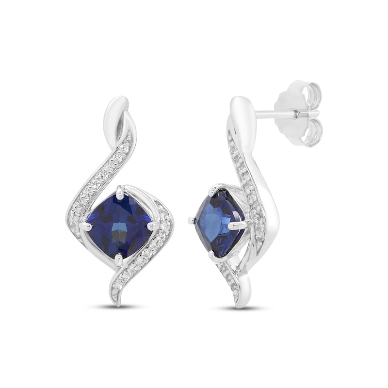 Main Image 1 of Blue & White Lab-Created Sapphire Earrings Sterling Silver 18&quot;