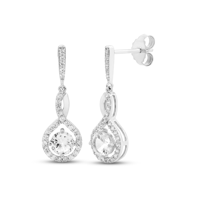 Main Image 1 of White Lab-Created Sapphire Dangle Earrings Sterling Silver
