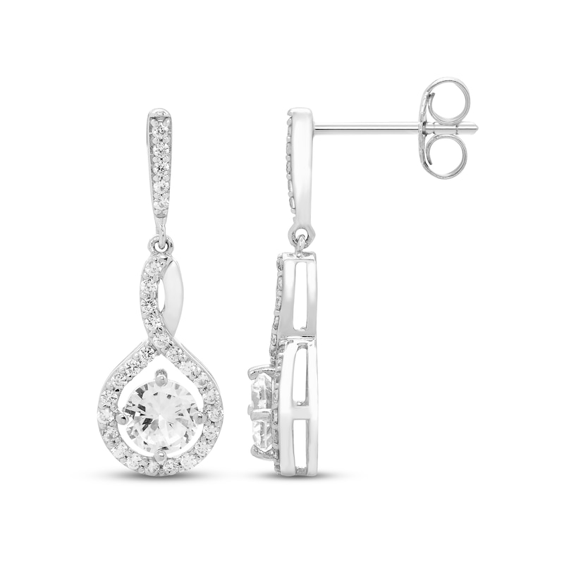 Main Image 2 of White Lab-Created Sapphire Dangle Earrings Sterling Silver