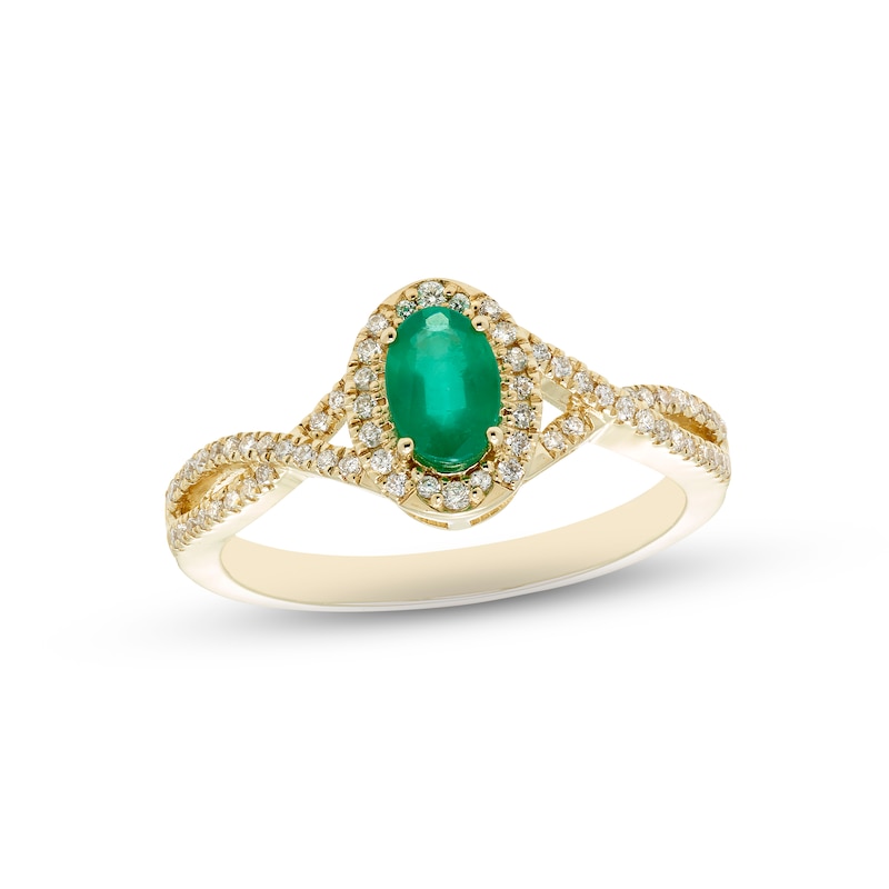 Main Image 1 of Emerald & Diamond Ring 1/5 ct tw Round-cut 10K Yellow Gold
