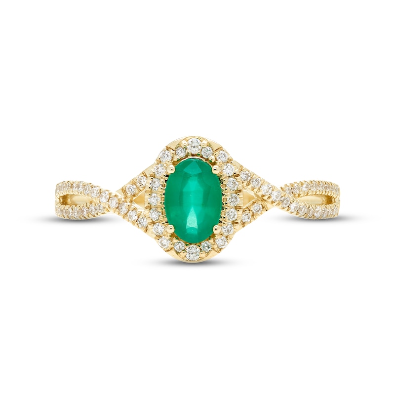 Main Image 3 of Emerald & Diamond Ring 1/5 ct tw Round-cut 10K Yellow Gold