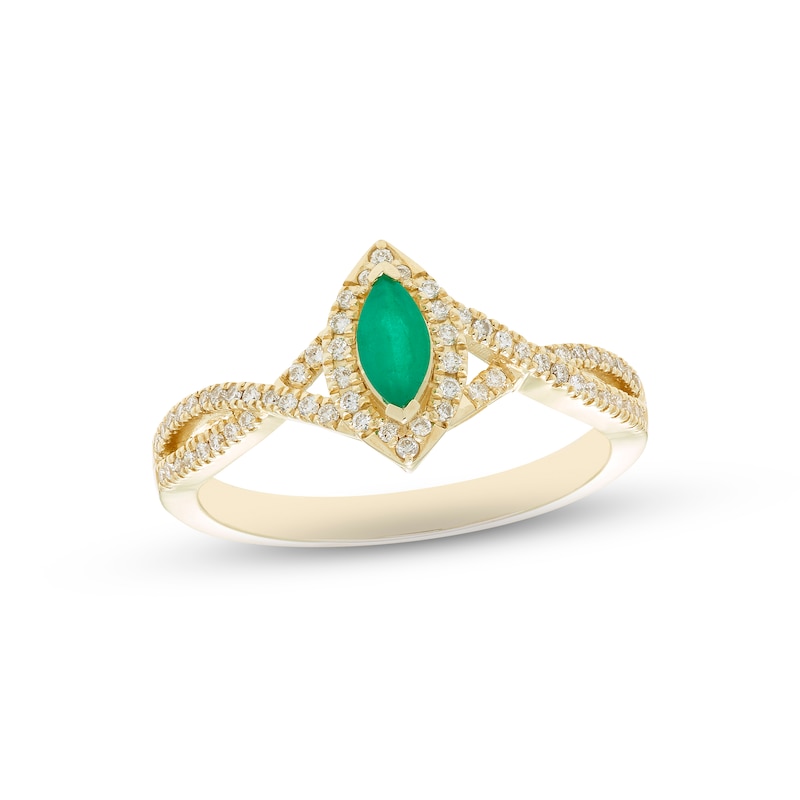Main Image 1 of Emerald & Diamond Ring 1/6 ct tw Round-cut 10K Yellow Gold