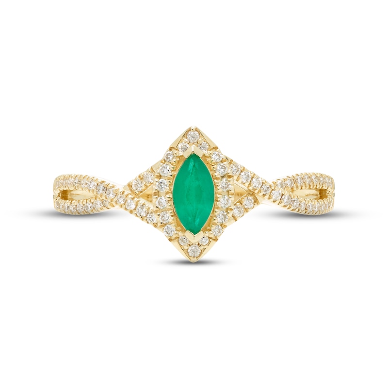 Emerald & Diamond Ring 1/6 ct tw Round-cut 10K Yellow Gold