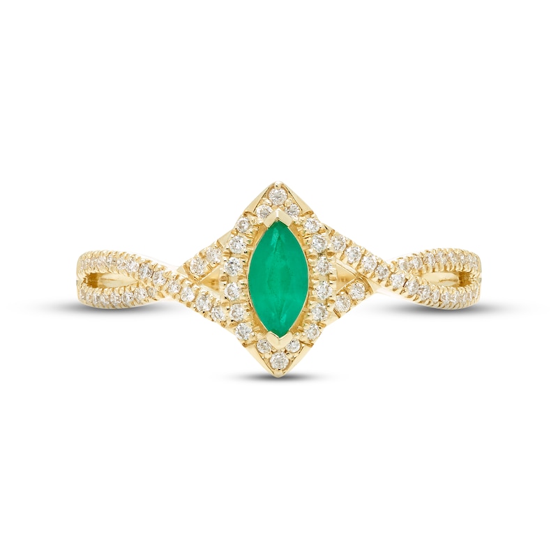 Main Image 3 of Emerald & Diamond Ring 1/6 ct tw Round-cut 10K Yellow Gold