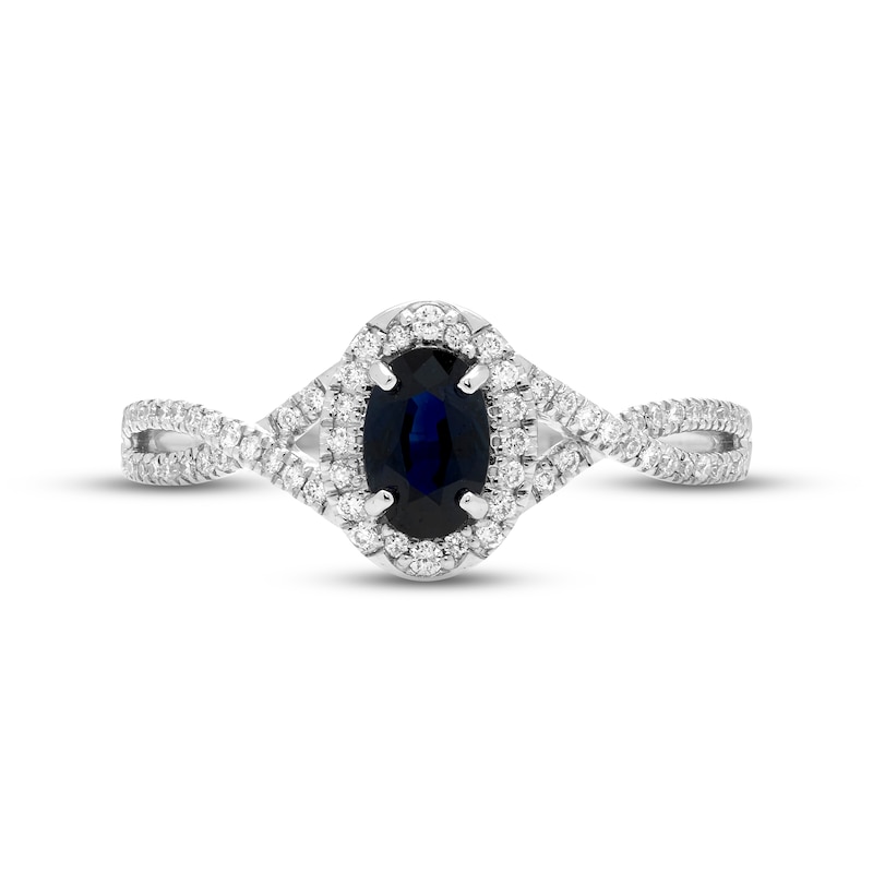 Blue Sapphire & Diamond Ring 1/5 ct tw Round-cut 10K White Gold