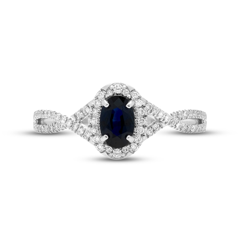 Main Image 3 of Blue Sapphire & Diamond Ring 1/5 ct tw Round-cut 10K White Gold