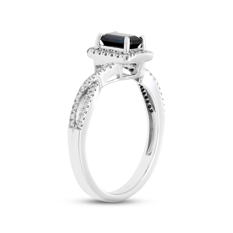 Main Image 2 of Blue Sapphire & Diamond Ring 1/6 ct tw Round-cut 10K White Gold