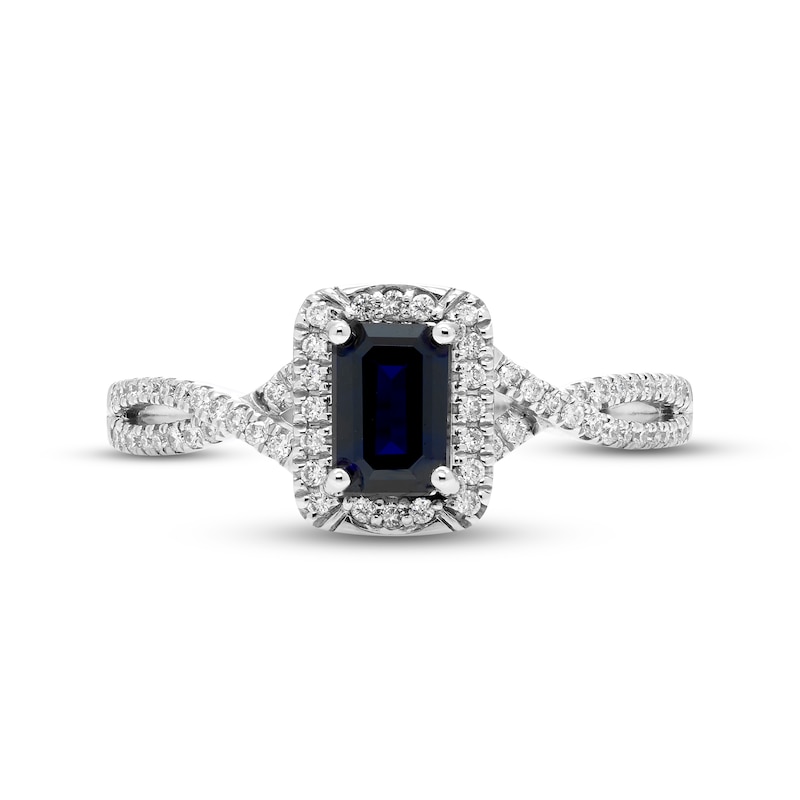 Main Image 3 of Blue Sapphire & Diamond Ring 1/6 ct tw Round-cut 10K White Gold
