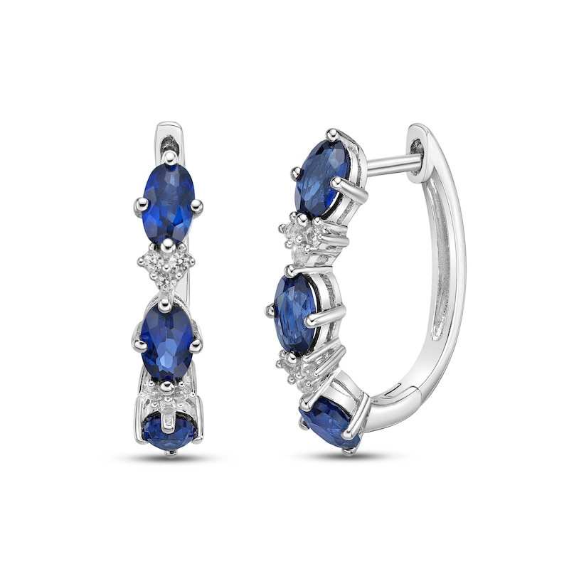 Main Image 1 of Blue & White Lab-Created Sapphire Hoop Earrings Sterling Silver