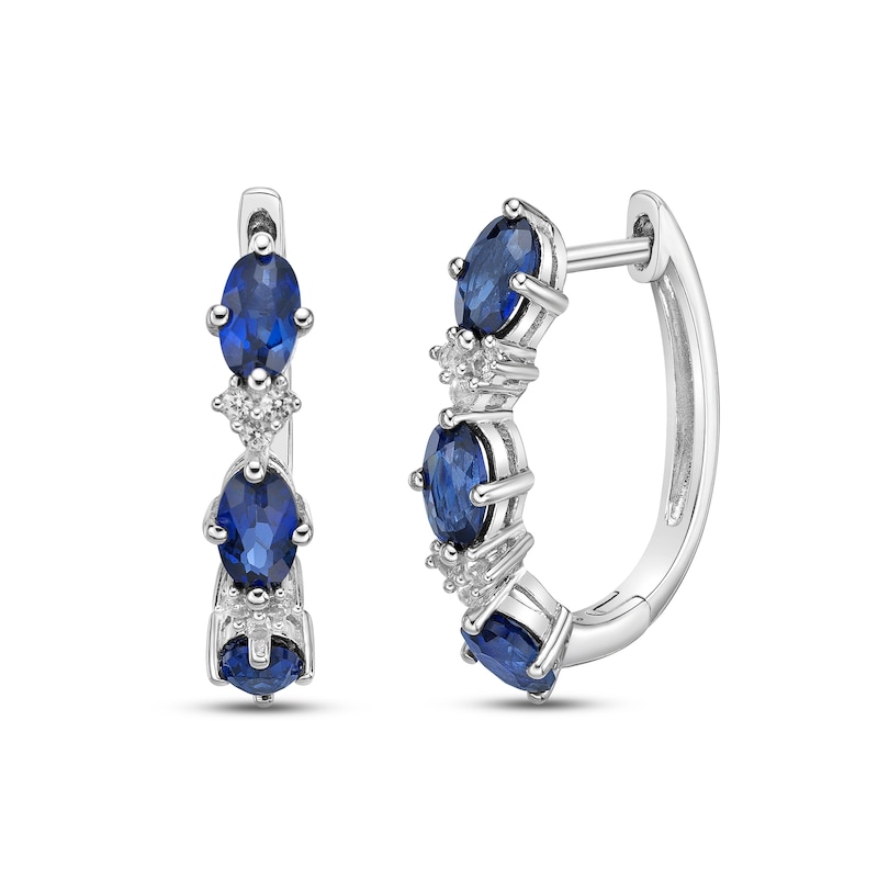 Blue & White Lab-Created Sapphire Hoop Earrings Sterling Silver