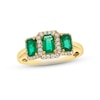 Thumbnail Image 0 of Emerald & Diamond Three-Stone Ring 1/6 ct tw Round-cut 10K Yellow Gold
