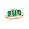 Thumbnail Image 1 of Emerald & Diamond Three-Stone Ring 1/6 ct tw Round-cut 10K Yellow Gold