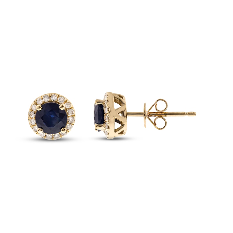 Main Image 1 of Blue Sapphire & Diamond Earrings 1/6 ct tw Round-cut 10K Yellow Gold