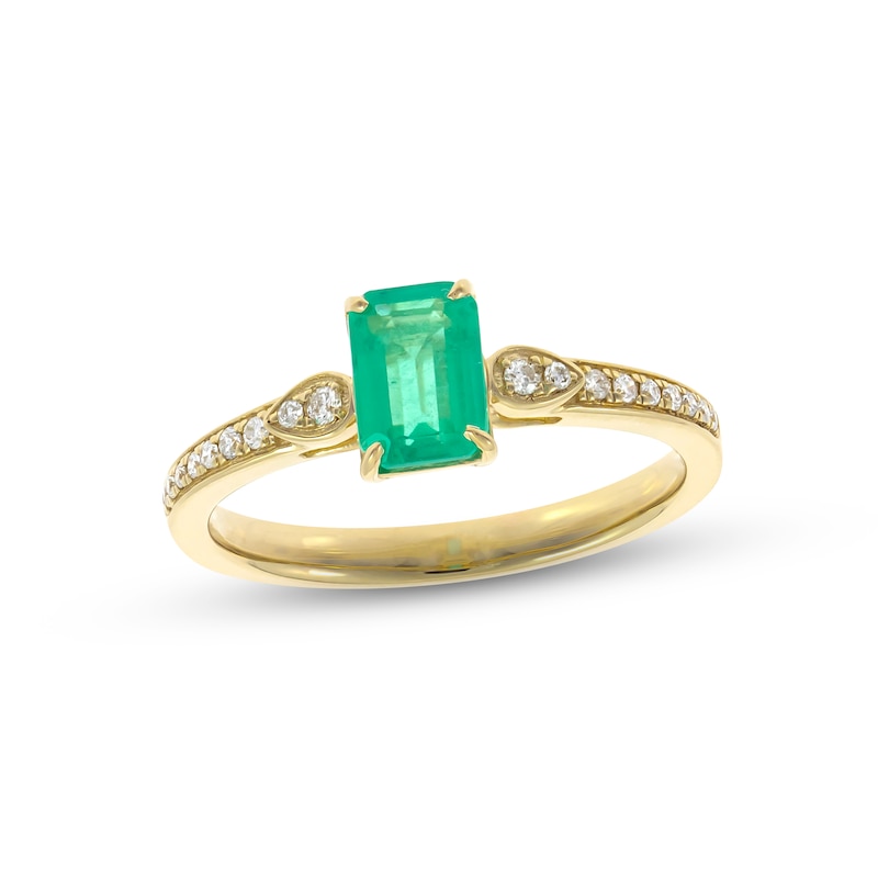 Emerald & Diamond Ring 1/8 ct tw Round-cut 10K Yellow Gold