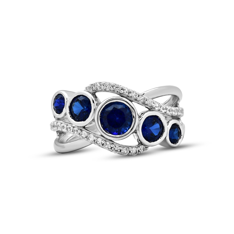 Blue & White Lab-Created Sapphire Bezel Ring Sterling Silver