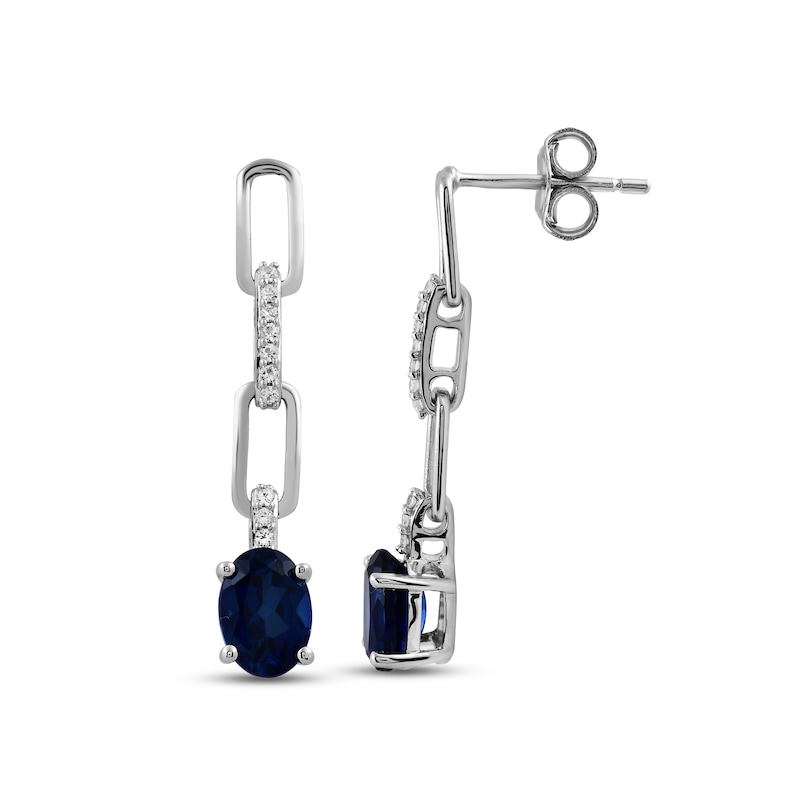 Blue & White Lab-Created Sapphire Paperclip Drop Earrings Sterling Silver