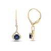 Thumbnail Image 1 of Blue Sapphire & Diamond Dangle Earrings 1/5 ct tw Round-cut 10K Yellow Gold