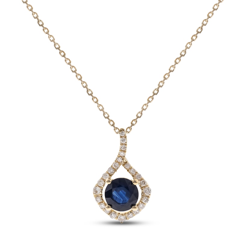 Blue Sapphire & Diamond Drop Necklace 1/8 ct tw Round-cut 10K Yellow Gold 18"