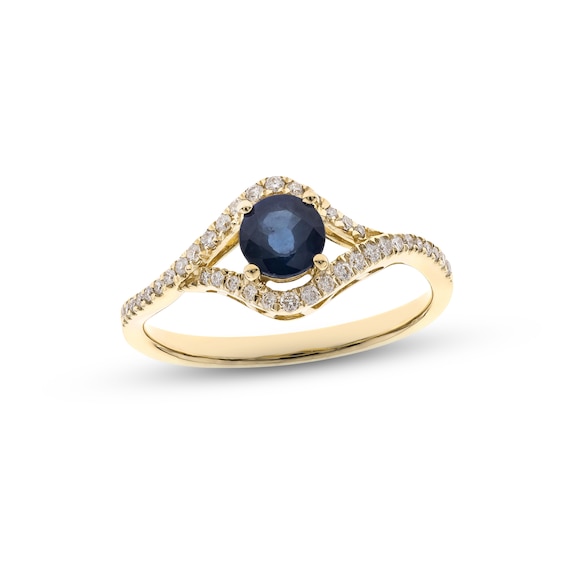 Blue Sapphire & Diamond Ring 1/5 ct tw Round-cut 10K Yellow Gold